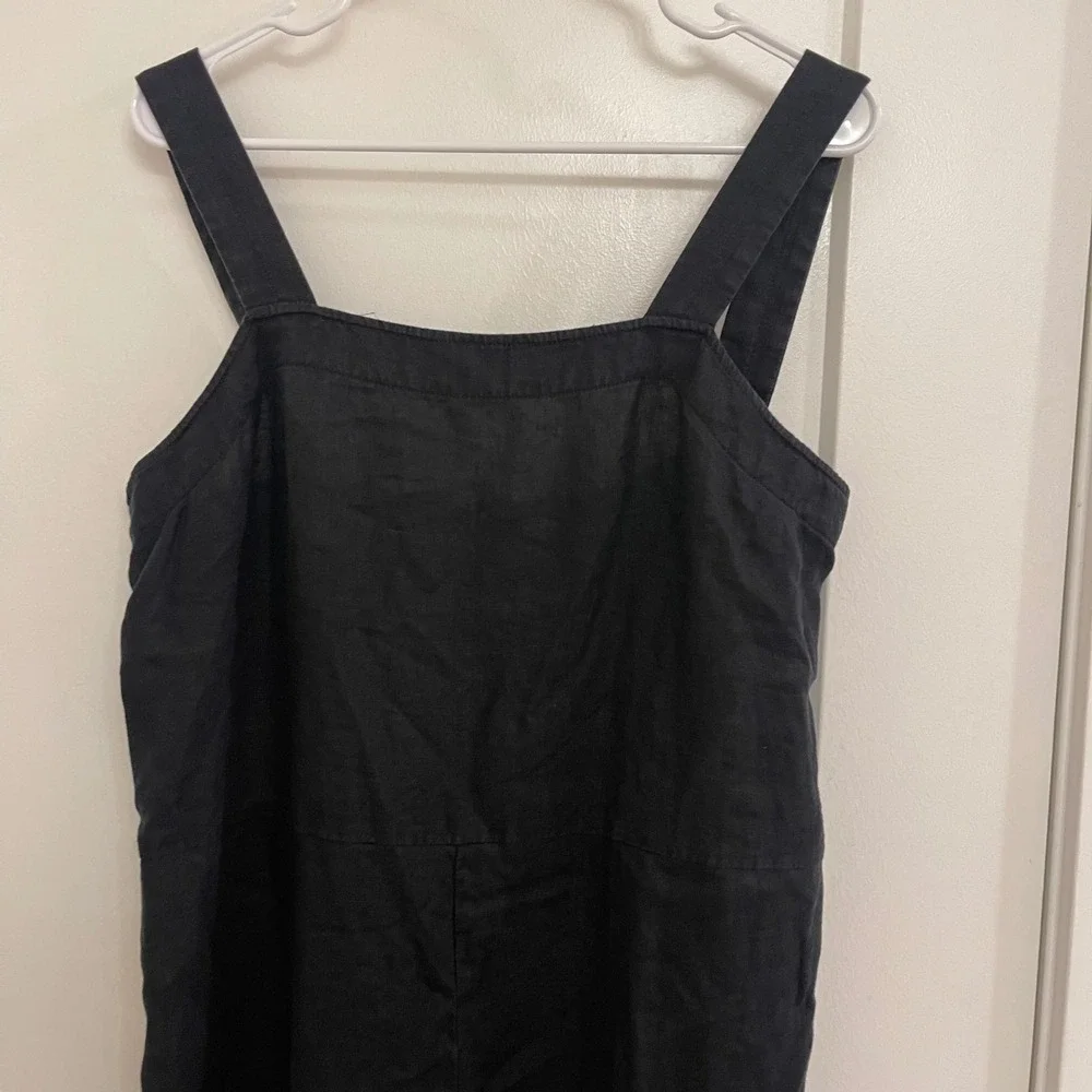 Quince Linen Black Jumpsuit Minimalist Chic Classic Luxury Basics Casual